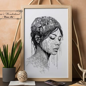 Wassermann druckbare digitale Wandkunst, minimalistisches geometrisches Sternzeichen Einzigartiges Geburtstagsgeschenk, neutrale schwarzweiße Astrologieästhetik