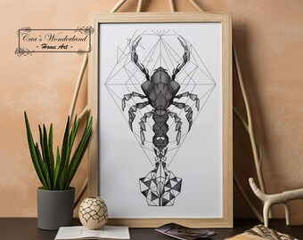 Scorpio Printable Digital Wall Art, Minimalist Geometric Zodiac Sign Unique Birthday Gift, Neutral Black and White Astrology Aesthetic