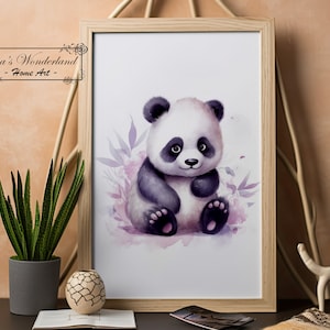 Baby Panda Watercolor Painting Digital Wall Art, Vibrant Adorable Nursery Animal Decor, Modern Colorful Shower Birth Gift, Pastel Babies