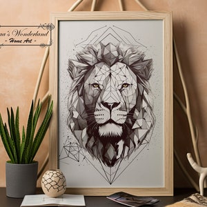Leo druckbare digitale Wandkunst, minimalistisches geometrisches Sternzeichen Einzigartiges Geburtstagsgeschenk, neutrale schwarzweiße Löwe-Astrologie-Ästhetik