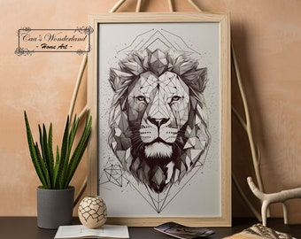 Leo Printable Digital Wall Art, Minimalist Geometric Zodiac Sign Unique Birthday Gift, Neutral Black and White Lion Astrology Aesthetic