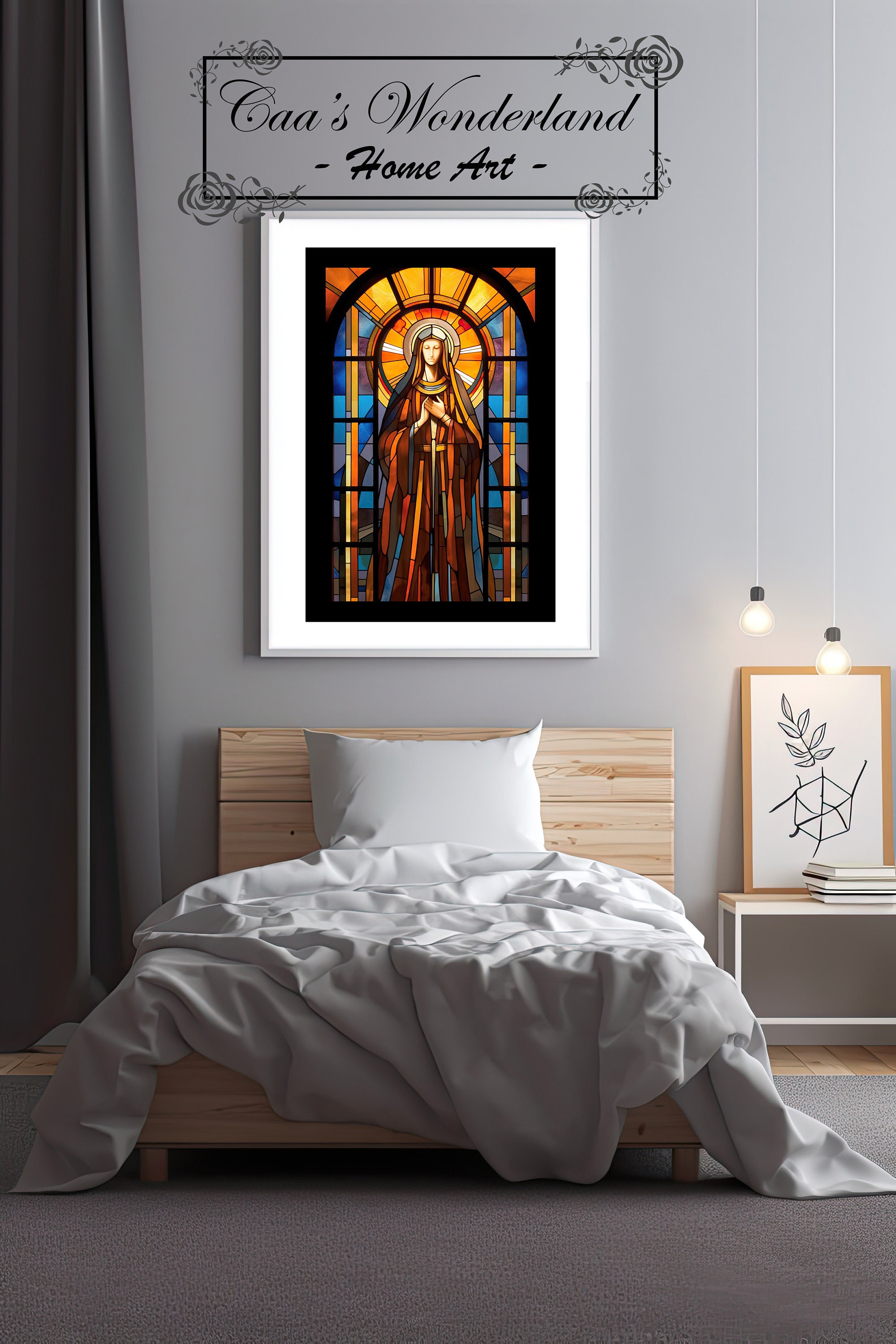 Virgin Mary Stained Glass Wall Art, Christian Faux Stained Glass ...