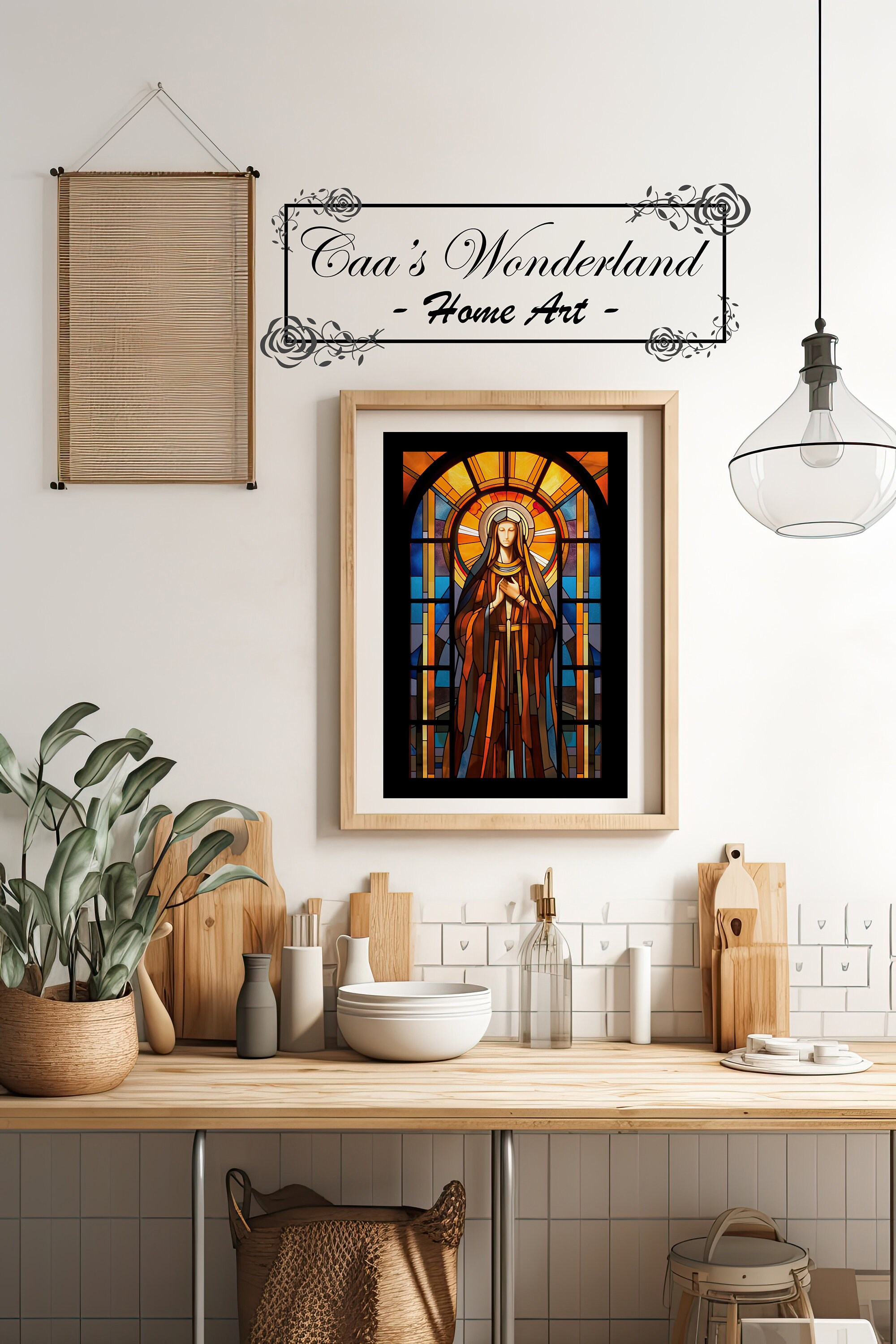 Virgin Mary Stained Glass Wall Art, Christian Faux Stained Glass ...