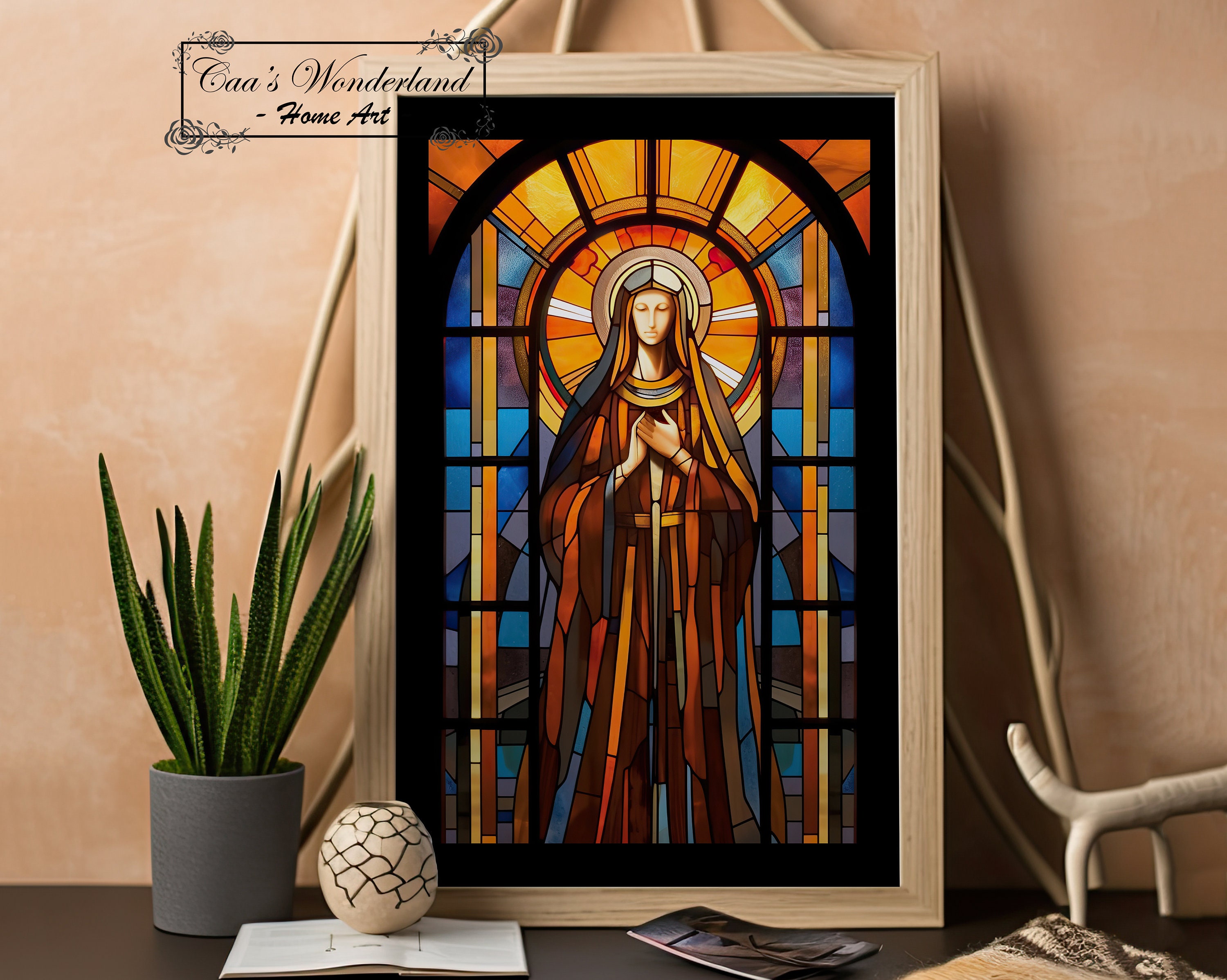Virgin Mary Stained Glass Wall Art, Christian Faux Stained Glass ...