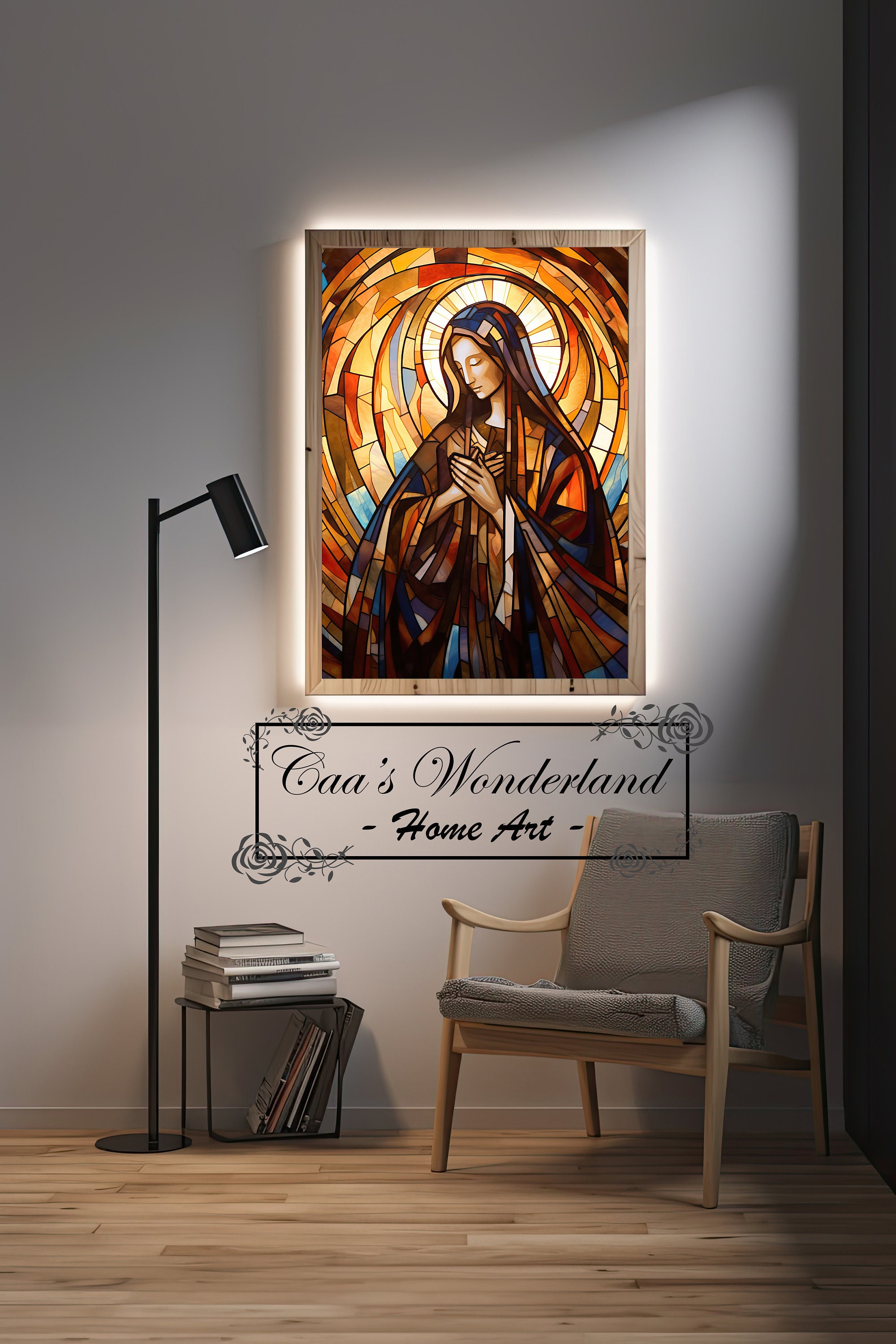 Virgin Mary Stained Glass Wall Art, Christian Faux Stained Glass ...