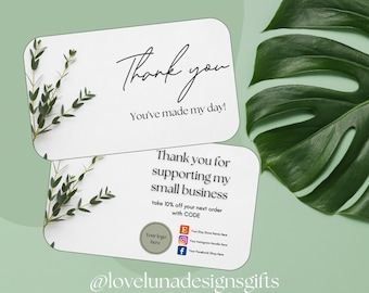 Editable Thank You Card for Etsy Sellers & Small Business Owners Green Aesthetic Design |Business Card Size - Customise your design on Canva
