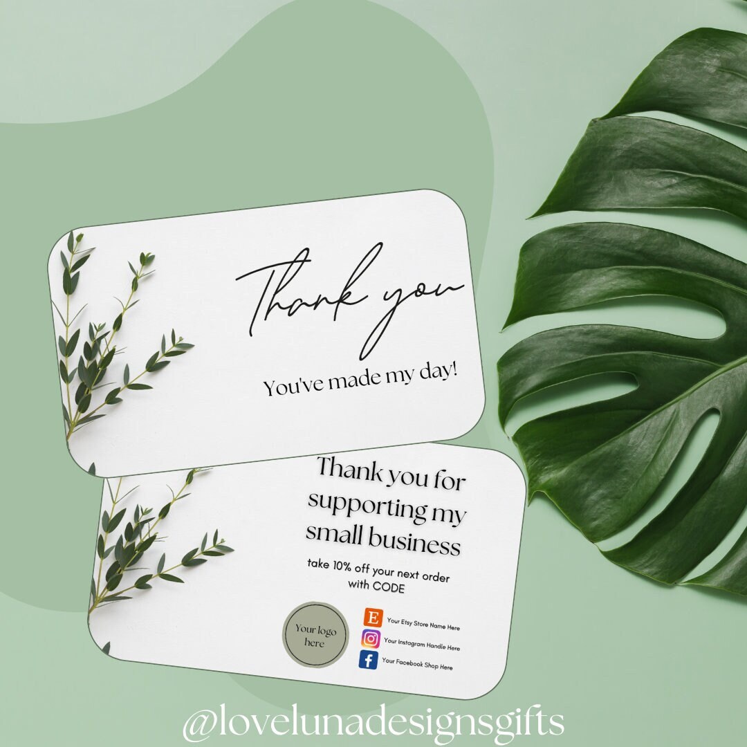 Editable Thank You Card for Etsy Sellers & Small Business Owners Green