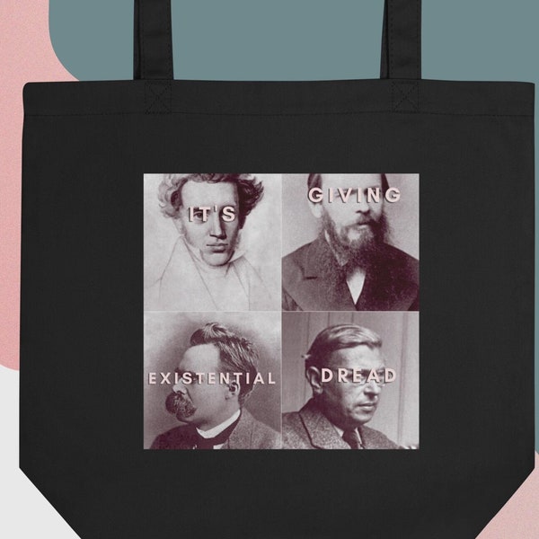 Kierkegaard, Dostoïevski, Nietzsche et Sartre Sac fourre-tout écologique d'effroi existentiel | Sac fourre-tout rigolo, cadeau philosophie