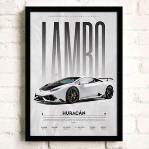 Lamborghini Huracan Poster | Stunning Wall Art for Car Enthusiasts | High Quality Print | Perfect Gift for Car Lovers | Frame Included!!!