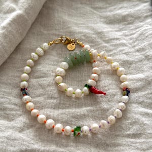 Colorful mother of pearl necklace, funky necklace, layering necklace, multicolor beaded necklace with pearls, colorful statement necklace,