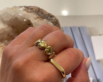 Anillo de eternidad Corazón de Oro, Anillo minimalista con banda chapada en oro, Anillo apilable, Joyería romántica, Anillo delicado de oro, Regalo de aniversario para ella