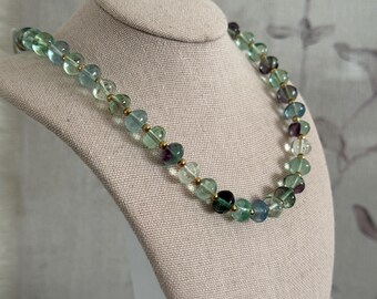 Beaded Flourite Necklace Layering Colorful Gemstone Necklace