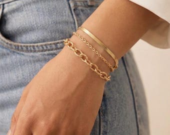 Multi Chain Gold Bracelet Herringbone Chain Bracelet Delicate Gold Bracelet Minimalist Layering Jewelry Dainty Bracelet Gold Plated Jewelry