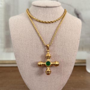 Crystal Cross Pendant Necklace: 18k Gold Plated, Tiger&#39;s Eye or Green Agate