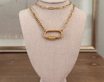 Gold Carabiner Pendant Necklace Paperclip Chain Statement Jewelry Layering Necklace Chunky Chain Necklace Minimalist Jewelry Gift For Her
