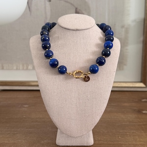 Chunky beaded Lapis Lazuli gemstone necklace Chunky gemstone beaded jewelry Blue birthstone jewelry for her Statement gemstone necklace