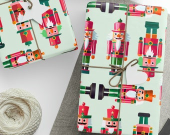 Wrapping Paper: Nutcrackers {Christmas, Holiday, Gift Wrap}, whimsical nutcracker solider wrap, pink, light green, white, fun gift decor
