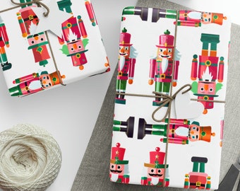 Wrapping Paper: Nutcrackers {Christmas, Holiday, Gift Wrap}, whimsical nutcracker solider wrap, pink, light green, white, fun gift decor