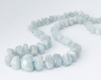 Faceted Aquamarine Hand Knotted Gemstone Necklace