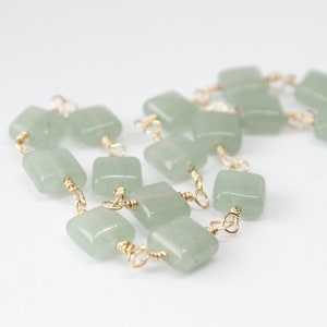 Green Square Aventurine Wire Wrapped Beaded Necklace