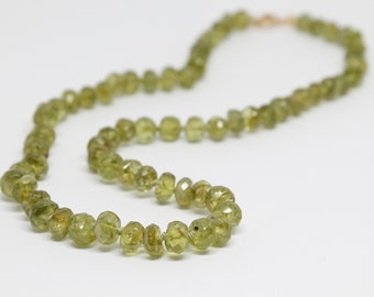 Faceted Rondelle Peridot Hand Knotted Gemstone Necklace