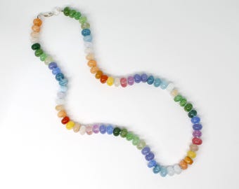 Regenbogen farbige Edelstein Hand geknotete Edelstein Perlen Halskette