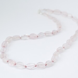 Oval Cut Rose Quartz Hand Knotted Gemstone Necklace