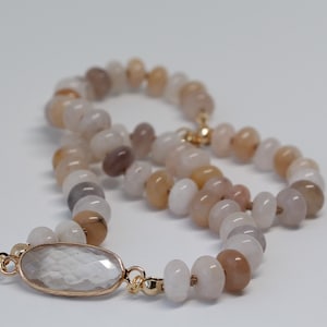 One of a Kind Pink Aventurine Hand Knotted Necklace with Faceted Quartz Pendant OOAK
