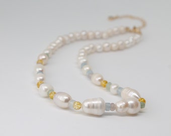 Pearl and Mixed Gemstone Beaded Choker Necklace