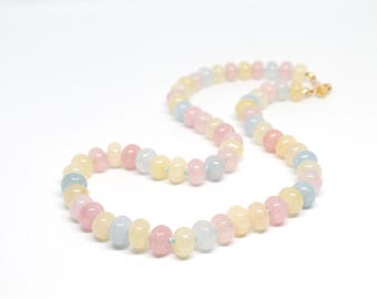 Regenbogen Pastell Hand geknotete Edelstein Perlen Halskette