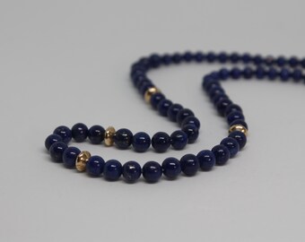Lapis Lazuli Gemstone Beaded Necklace with Gold Filled Accent