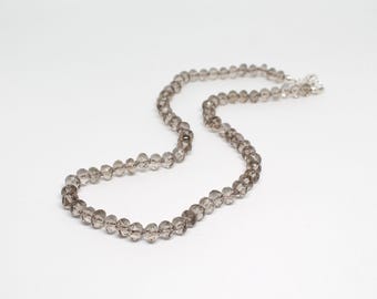 Faceted Rondelle Smokey Quartz Hand Knotted Beaded Gemstone Choker Necklace