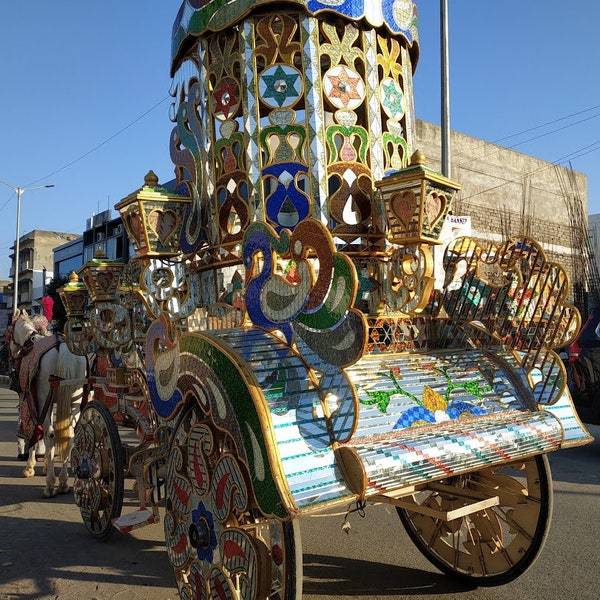 Gandhidham  India  Paard  Wagen Vervoer  Festival  Foto  Print  Vergroot  Versiering  Huwelijk  Evenement  Bijzonder  Uniek  Exclusief