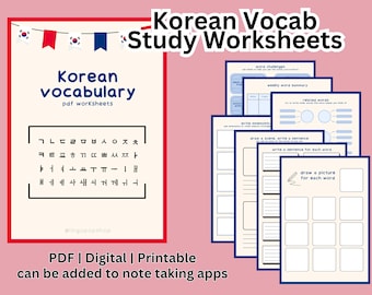 Korean Vocabulary Study Worksheets | PDF | Digital | Printable