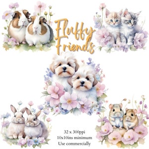 32, clipart pastello di Fluffy Friends. Simpatici clipart per animali domestici, clipart stampabili, clipart per insegnanti, clipart scaricabili, clipart ad acquerello