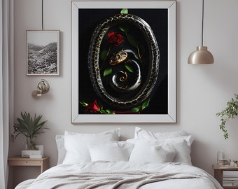 Snake and rose. Living room wall art, Printable wall art, Printable home decor, Digital art, Bedroom wall art, Printable poster art