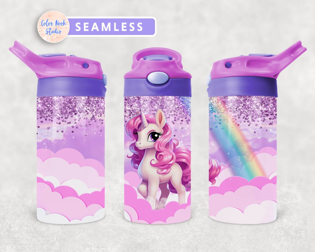 Unicorn Kids 12 Oz Flip Top Tumbler Wrap Kids Water Bottle Sublimation ...