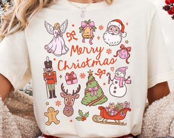 Merry Christmas PNG, Hand Drawn Shirt Design, Coquette Christmas PNG, Xmas Holiday PNG (Digital Download)