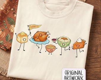 Happy Thanksgiving Doodles PNG, Cute Food Characters, Friendsgiving Sublimation, Funny Fall PNG File