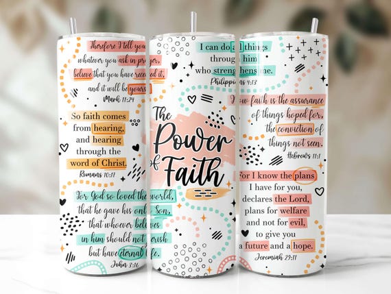 Faith Tumbler Wrap PNG Bible Verses Jesus God Christian Seamless Sublimation 20 oz Tumbler Design Instant Digital Download