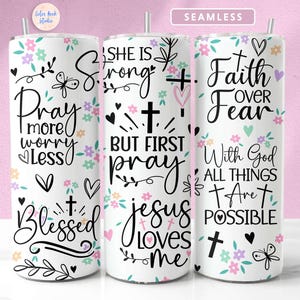 Christian Quotes Tumbler Wrap PNG Jesus God Sublimation Seamless 20 oz Skinny Tumbler Design Digital Download