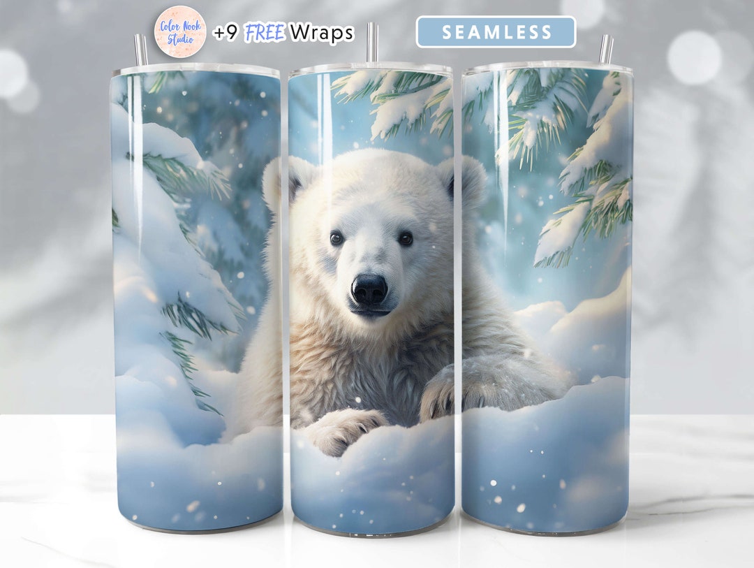 Polar Bear 20 Oz Tumbler Wrap PNG Seamless Sublimation Design Instant ...