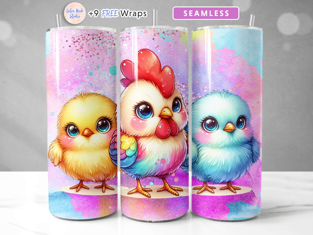 Chicken Tumbler Wrap PNG Baby Farm Animal Watercolor Glitter Seamless ...