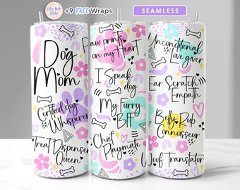 Dog Mom Tumbler Wrap PNG Doodle Seamless Sublimation 20 oz Tumbler Design Instant Digital Download