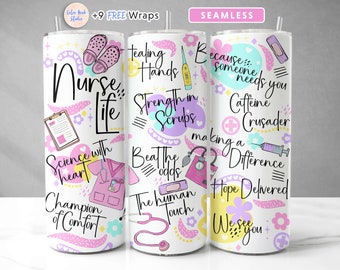 Nurse Tumbler Wrap Nurse Life Doodle PNG Seamless Sublimation 20 oz Skinny Tumbler Design Instant Digital Download