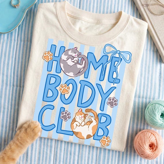 Homebody Club PNG, Cat Lover PNG, Introvert Cat Mom Striped Shirt Design