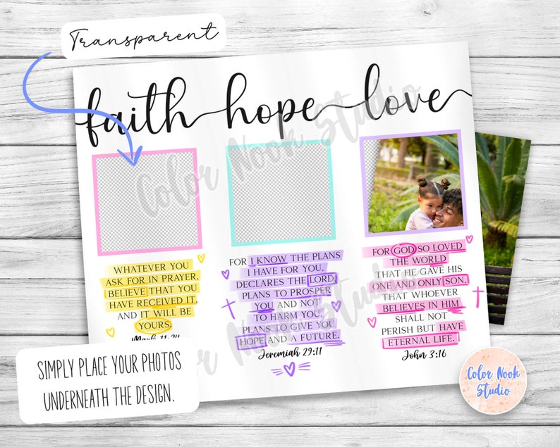 Christian 20 oz Tumbler Wrap Design Add Your Photos Faith Hope Love Highlighted Bible Verses God PNG Seamless Sublimation Digital Download image 2