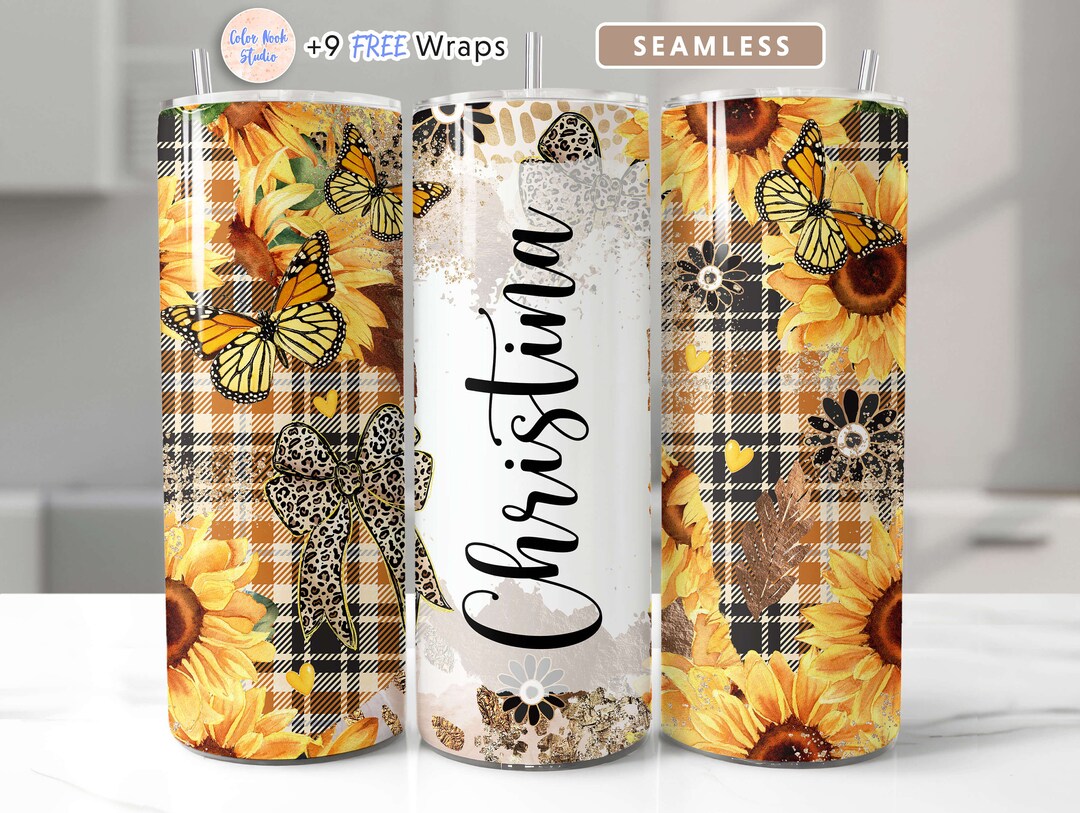 Sunflowers Tumbler Wrap Butterfly PNG Add Your Own Name Personalized 20 ...