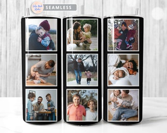 Photo Tumbler Wrap PNG Pure Black Add Your Own 9 Pictures Seamless Sublimation Tumbler Design Instant Digital Download