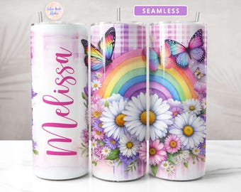 Butterfly & Rainbow Tumbler Wrap Personalized PNG Add Your Own Name/Text Sublimation 20 oz Skinny Tumbler Design Digital Download
